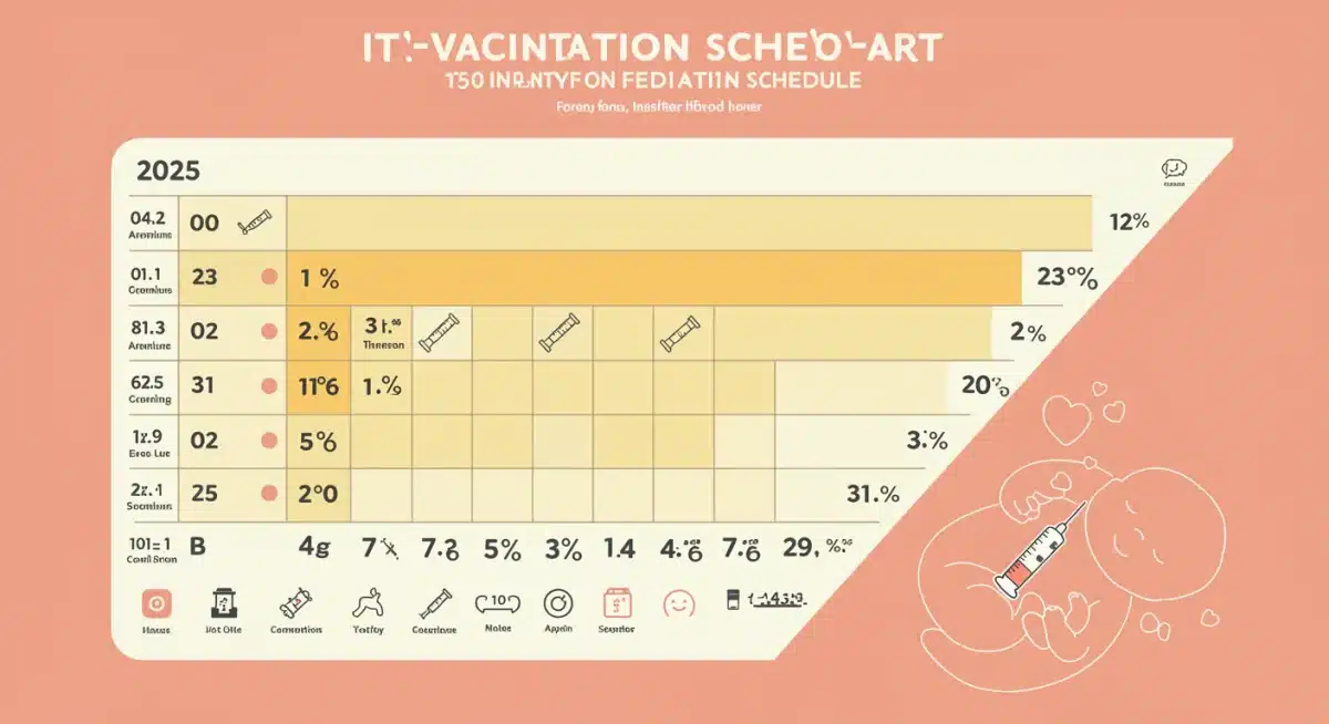 Simplified visual chart of the 2025 baby vaccination schedule with age milestones and vaccine types.