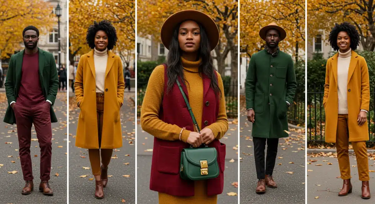 Group displaying bold autumn color palette in fall fashion