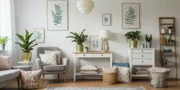 Bright living room with affordable DIY decor projects and fresh plants