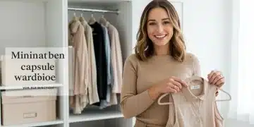 Woman demonstrating capsule wardrobe with versatile clothing pieces