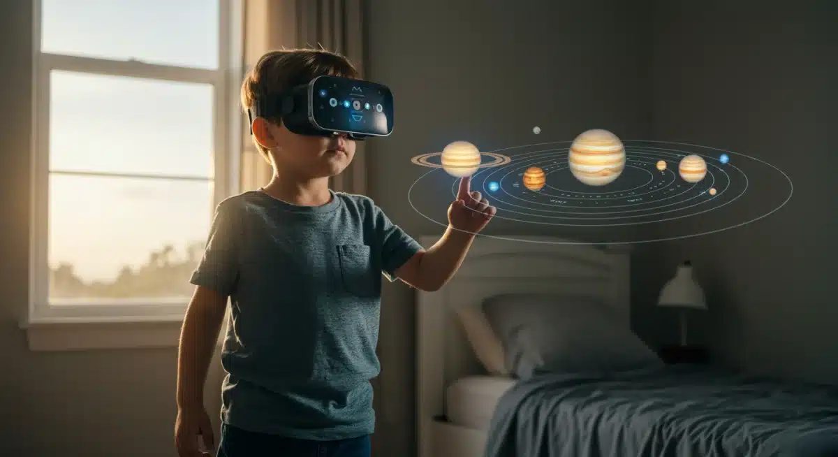 Child using augmented reality for immersive education