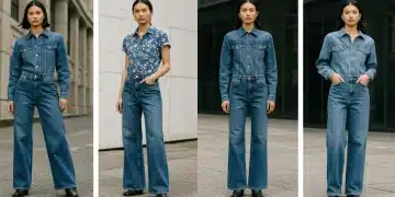 Diverse models in chic 2025 denim trends, highlighting inclusive styles for all body types.