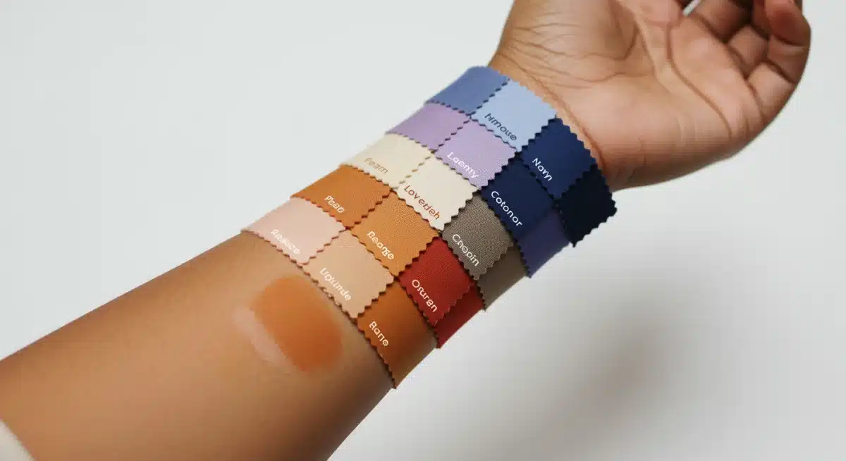 Fabric swatches demonstrating warm and cool undertones on a wrist