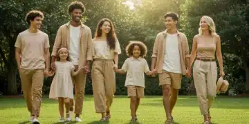 Family wearing ethical fashion in a park