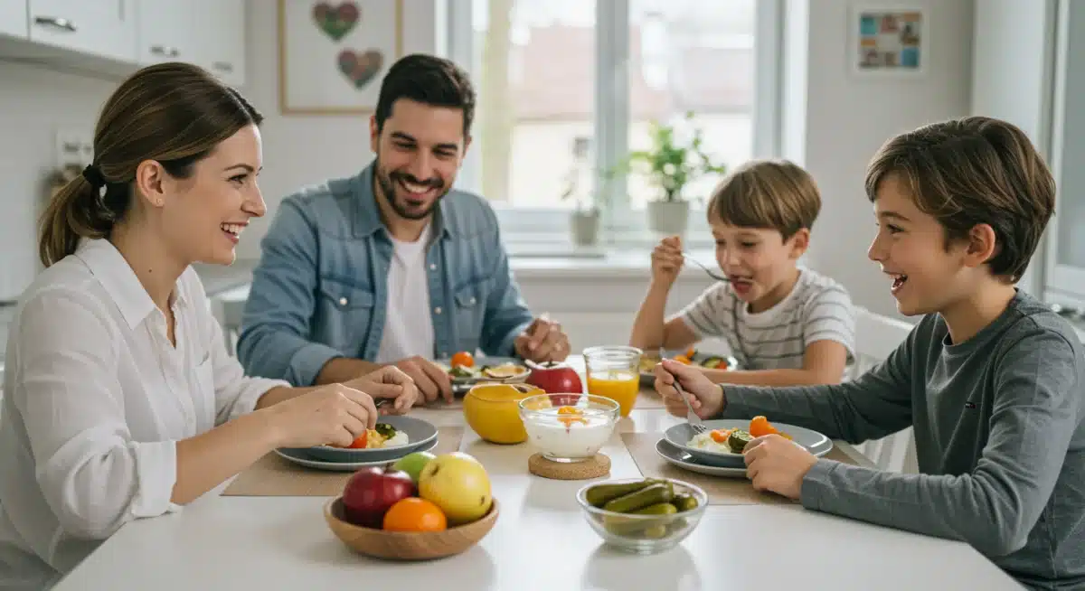 Family enjoying a healthy meal with probiotic foods
