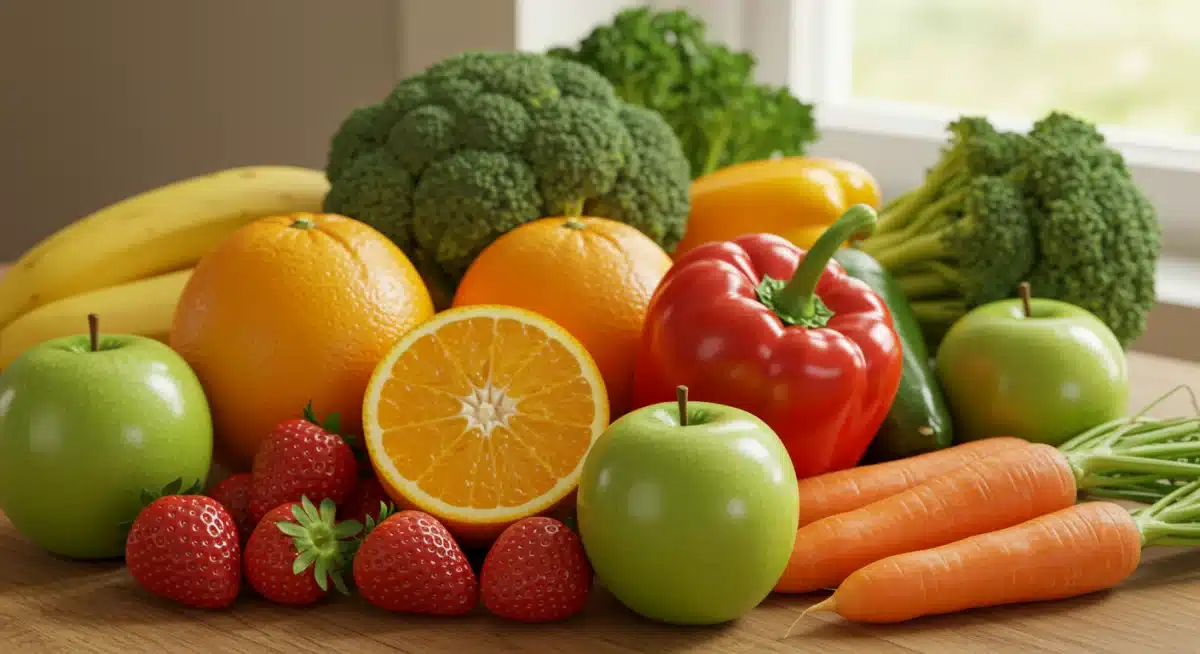 Variety of fresh fruits and vegetables for healthy eating