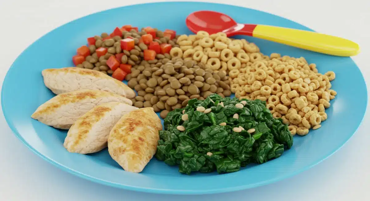Plate with iron-rich foods for kids