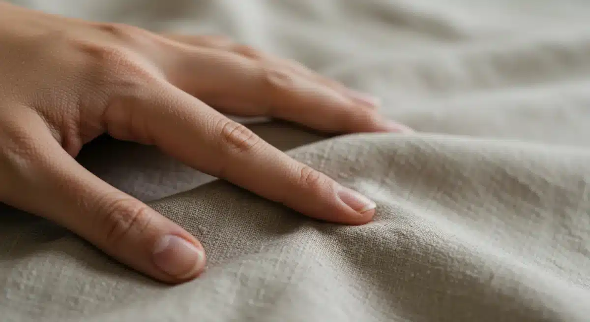 Close-up of linen fabric texture, emphasizing its natural comfort.