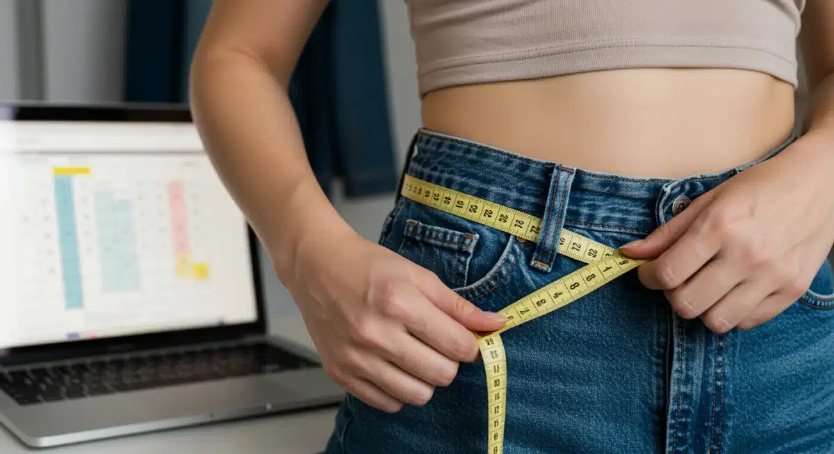Person accurately measuring waist for jeans sizing with tape measure