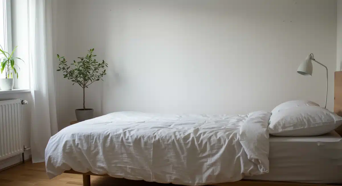 Minimalist bedroom promoting mental clarity and peace.
