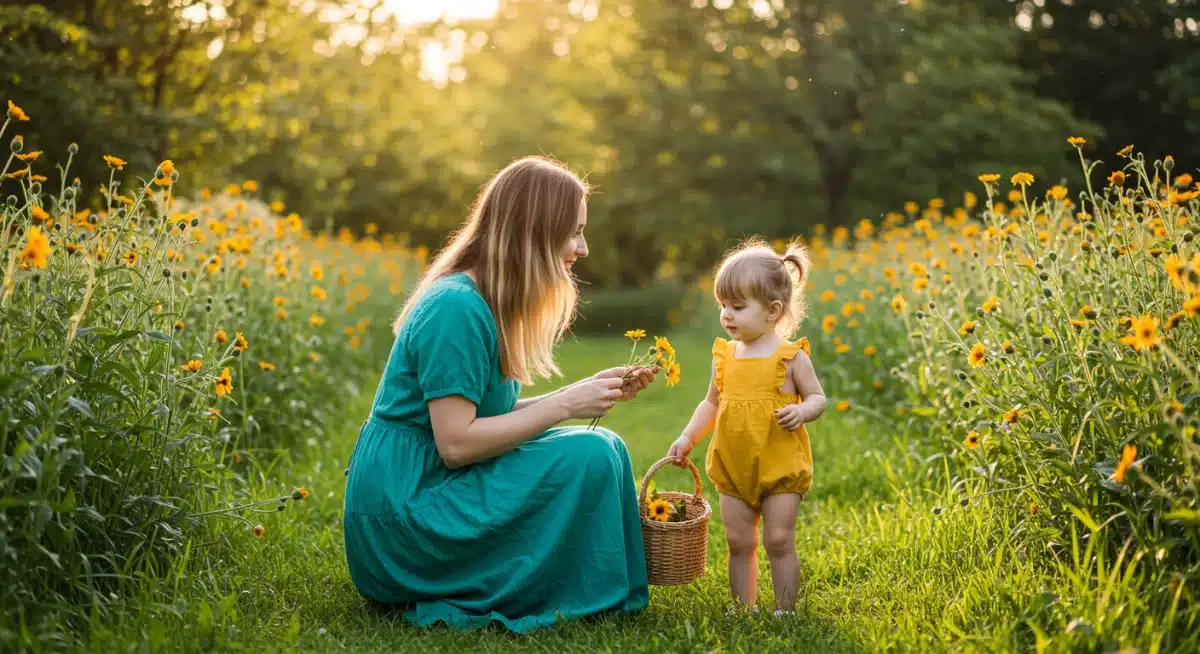Mother and daughter in tranquil teal and sun-kissed yellow spring outfits
