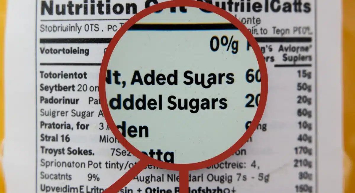 Detailed view of a nutrition facts label showing added sugars section