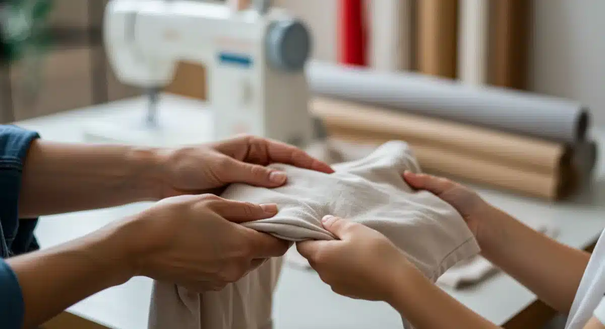 Hands folding organic cotton ethical clothing