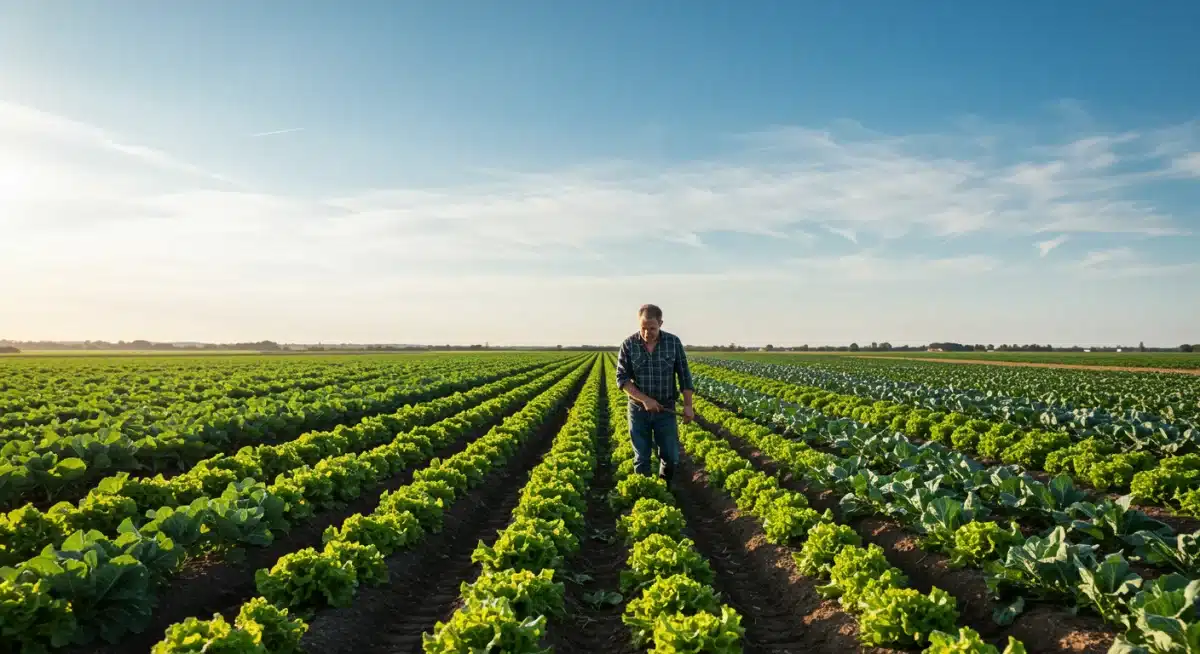 Organic farmer working in a field, showcasing sustainable agriculture.