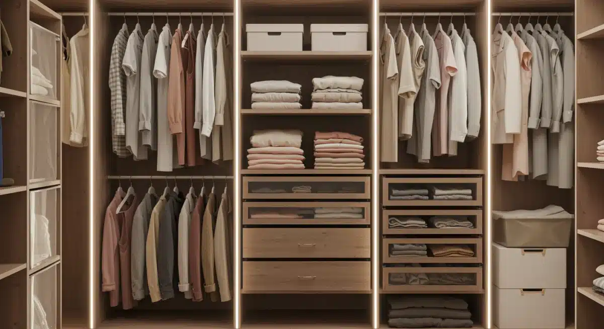 Organized family capsule wardrobe in a closet