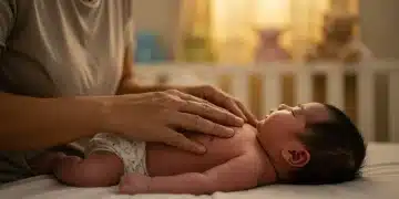 Parent gently rubbing baby's back to relieve gas
