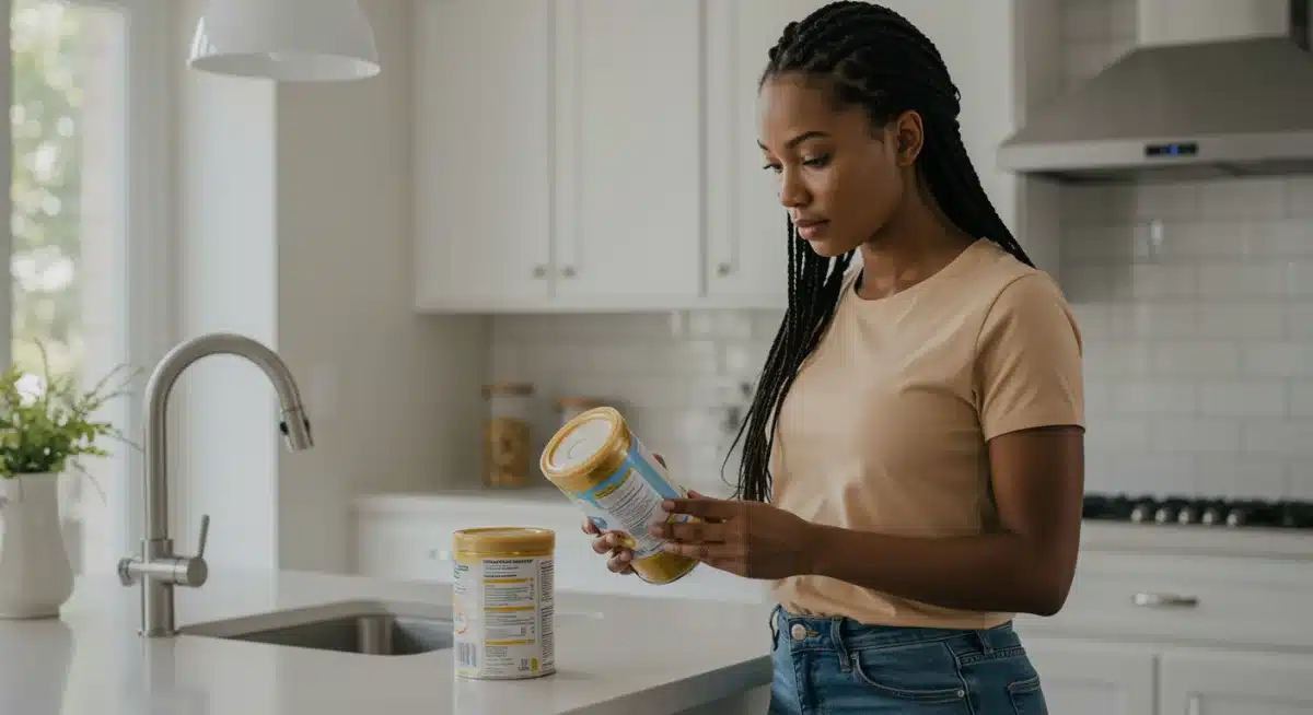 Parent examining baby formula ingredients for nutritional value.