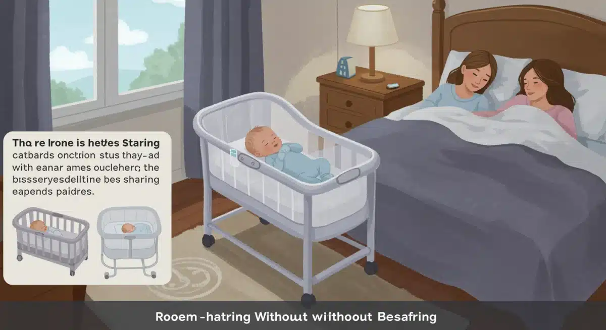 Baby in bassinet next to parents' bed, room sharing