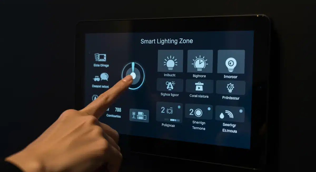 Smart home control panel managing various lighting zones and brightness settings