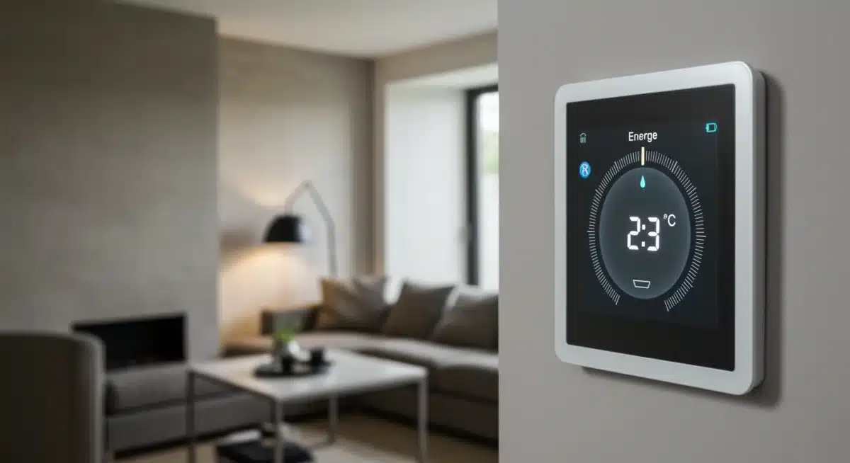Smart thermostat showing energy savings in a modern home