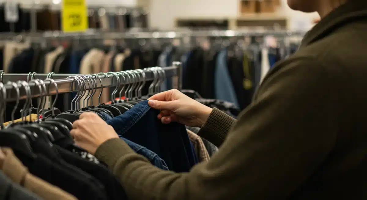 Thrift store shopping for unique and budget-friendly fashion finds.