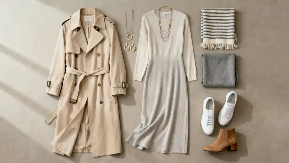 Capsule wardrobe essentials for smooth seasonal changes, featuring versatile clothing items and accessories.