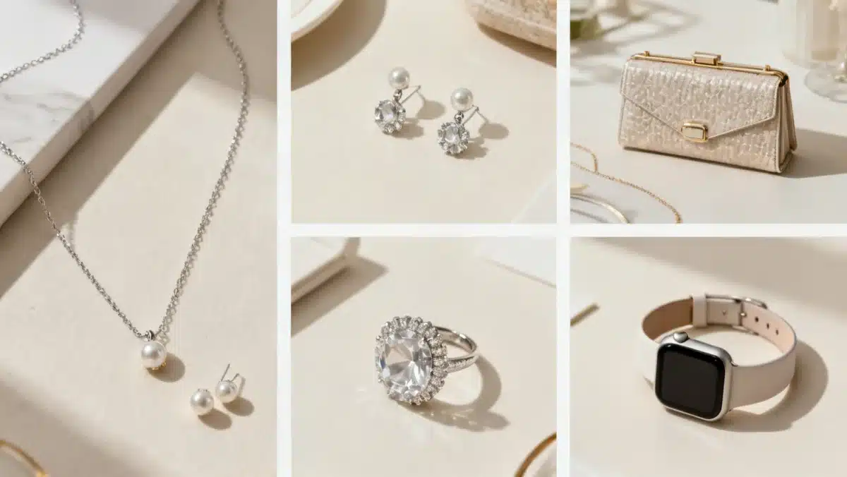 Flat lay of diverse accessories for various events, illustrating perfect pairings for different occasions.