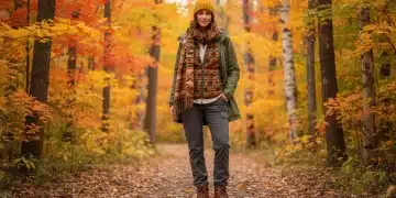 The art of layering in 2026: A woman dressed in multiple seasonal clothing layers showcasing proper layering techniques for US climate transitions