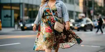 Plus-size woman wearing stylish floral maxi dress in 2026
