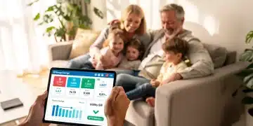 Family checking energy savings on tablet through New Energy Assistance Programs