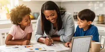 Family reviewing student loan documents together